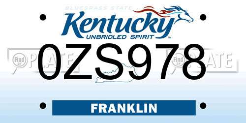 0ZS978 Kentucky License Plate