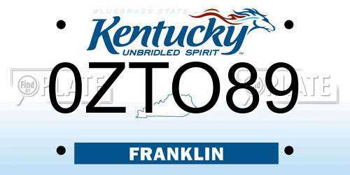 0ZTO89 Kentucky License Plate