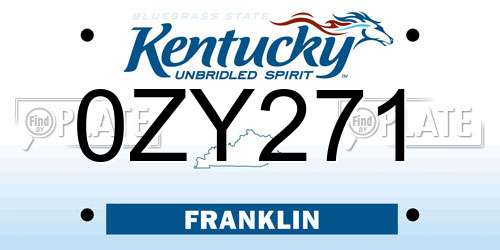 0ZY271 Kentucky License Plate