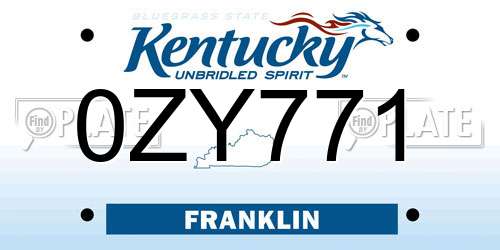 0ZY771 Kentucky License Plate
