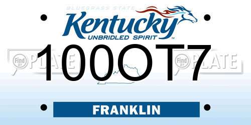 100OT7 Kentucky License Plate