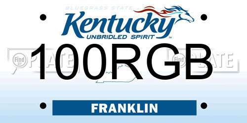 100RGB Kentucky License Plate
