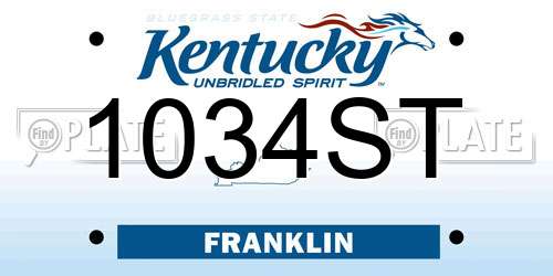 1034ST Kentucky License Plate