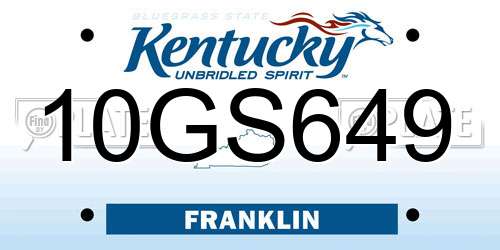10GS649 Kentucky License Plate