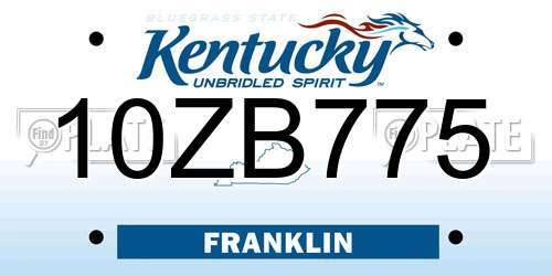10ZB775 Kentucky License Plate