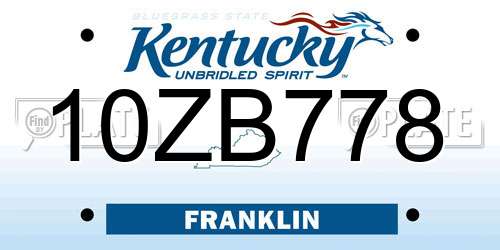 10ZB778 Kentucky License Plate