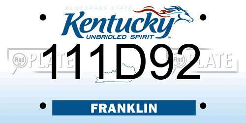111D92 Kentucky License Plate
