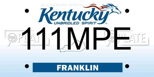 111MPE Kentucky License Plate