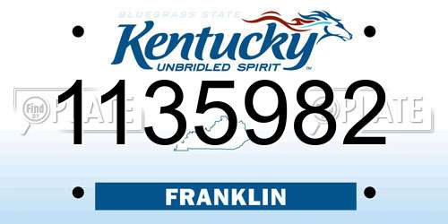 1135982 Kentucky License Plate