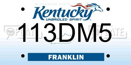 113DM5 Kentucky License Plate