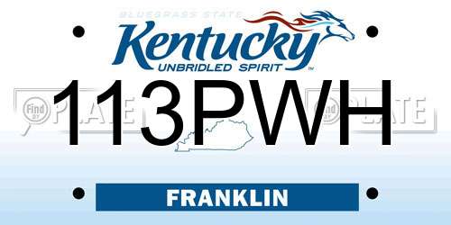 113PWH Kentucky License Plate
