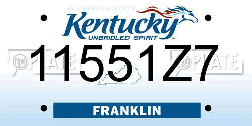 11551Z7 Kentucky License Plate