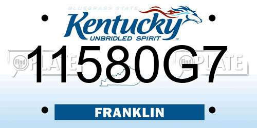 11580G7 Kentucky License Plate