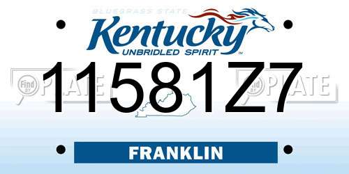 11581Z7 Kentucky License Plate