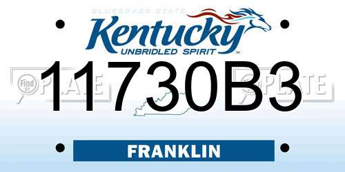 11730B3 Kentucky License Plate