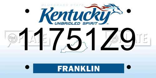 11751Z9 Kentucky License Plate