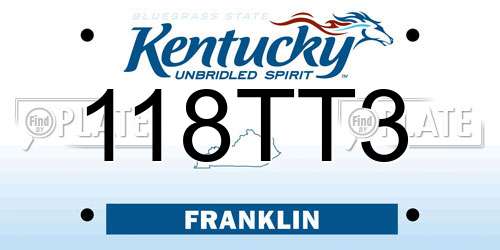 118TT3 Kentucky License Plate