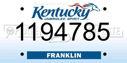 1194785 Kentucky License Plate