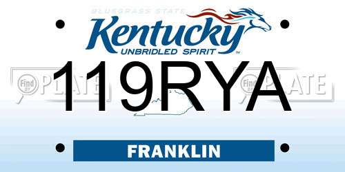 119RYA Kentucky License Plate