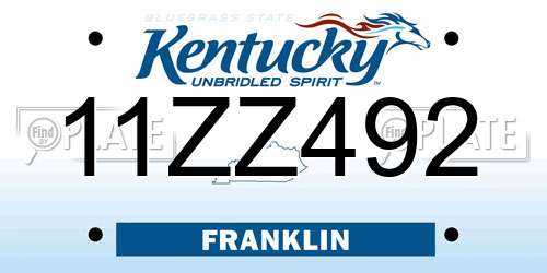 11ZZ492 Kentucky License Plate