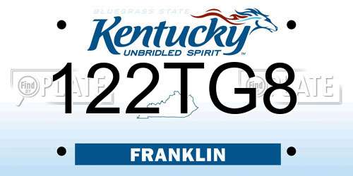 122TG8 Kentucky License Plate
