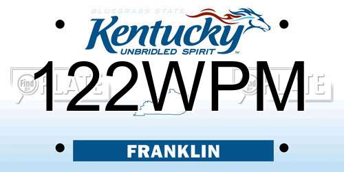 122WPM Kentucky License Plate