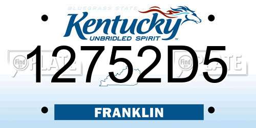 12752D5 Kentucky License Plate