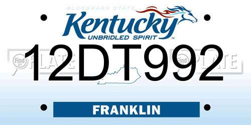 12DT992 Kentucky License Plate