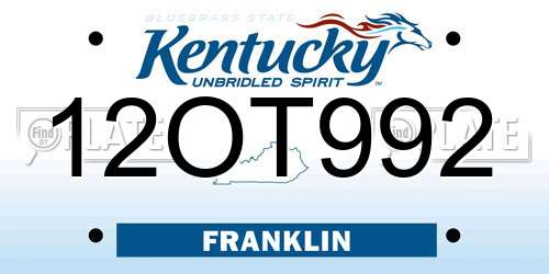 12OT992 Kentucky License Plate
