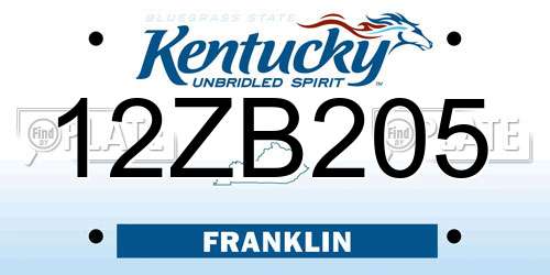 12ZB205 Kentucky License Plate