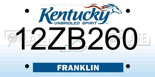 12ZB260 Kentucky License Plate
