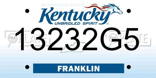 13232G5 Kentucky License Plate