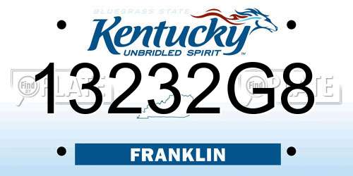 13232G8 Kentucky License Plate