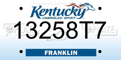 13258T7 Kentucky License Plate