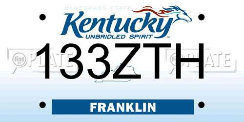 133ZTH Kentucky License Plate