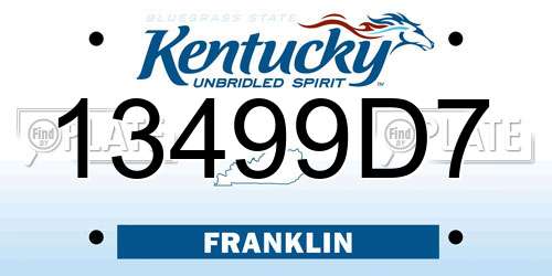 13499D7 Kentucky License Plate