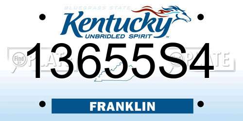 13655S4 Kentucky License Plate