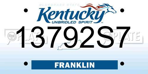 13792S7 Kentucky License Plate