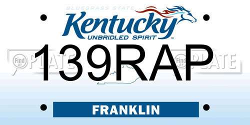 139RAP Kentucky License Plate