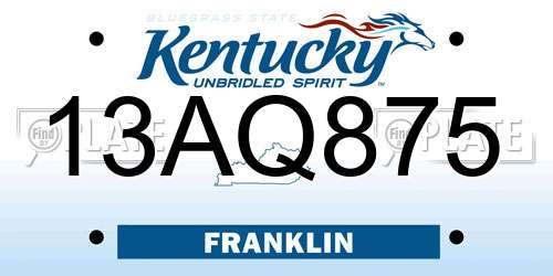 13AQ875 Kentucky License Plate
