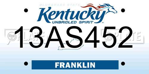 13AS452 Kentucky License Plate