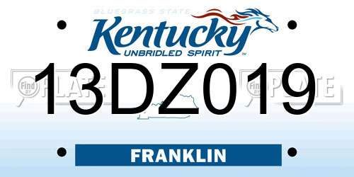 13DZ019 Kentucky License Plate