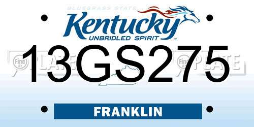 13GS275 Kentucky License Plate