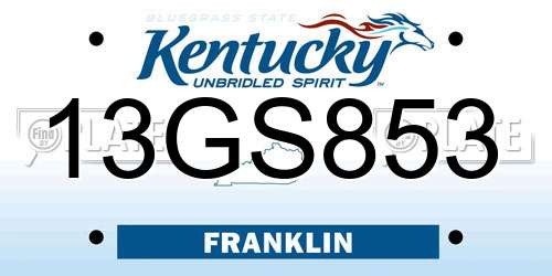 13GS853 Kentucky License Plate