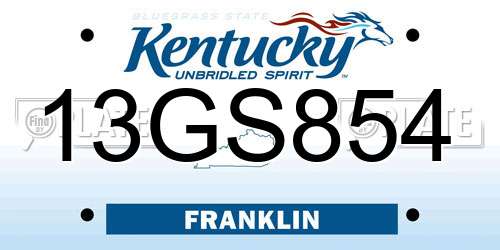 13GS854 Kentucky License Plate