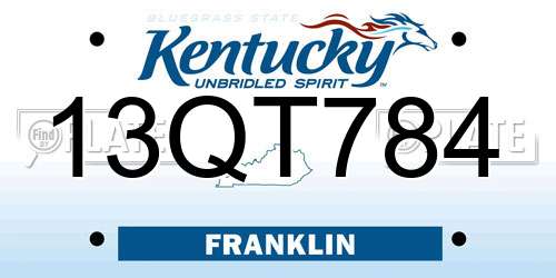 13QT784 Kentucky License Plate