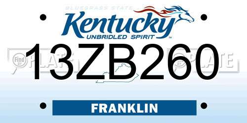 13ZB260 Kentucky License Plate