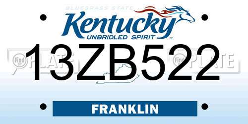 13ZB522 Kentucky License Plate