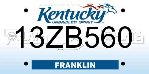 13ZB560 Kentucky License Plate