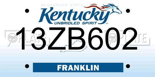 13ZB602 Kentucky License Plate
